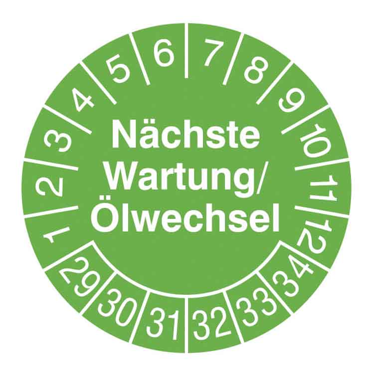 Prüfplakette - Nächste Wartung/Ölwechsel - in Jahresfarbe - Dokumentenfolie