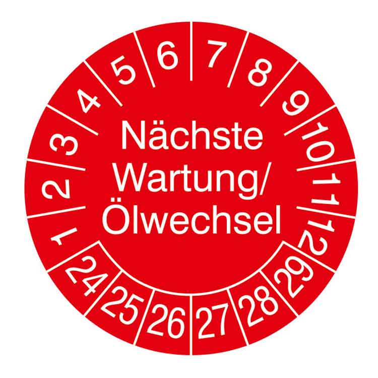 Prüfplakette - Nächste Wartung/Ölwechsel - in Jahresfarbe - Dokumentenfolie