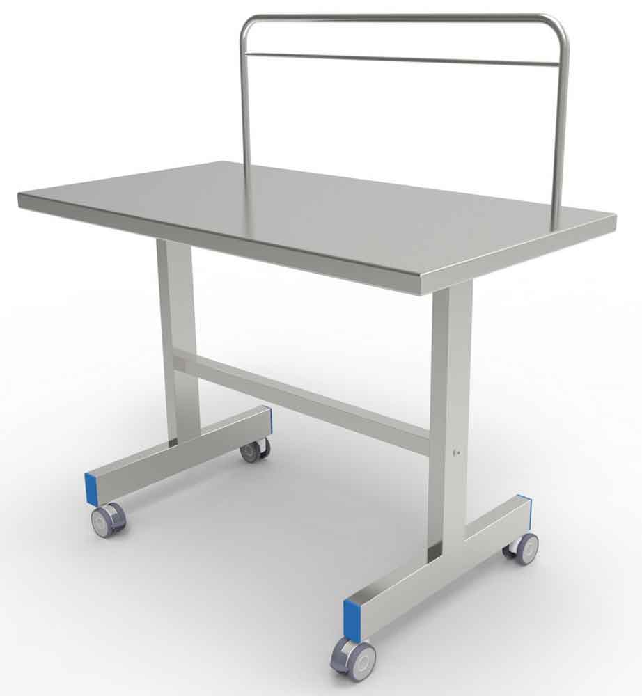 Instrumententisch mit Überbau - 4-Speichen - Doppel-T-Fuss - komplett aus Edelstahl