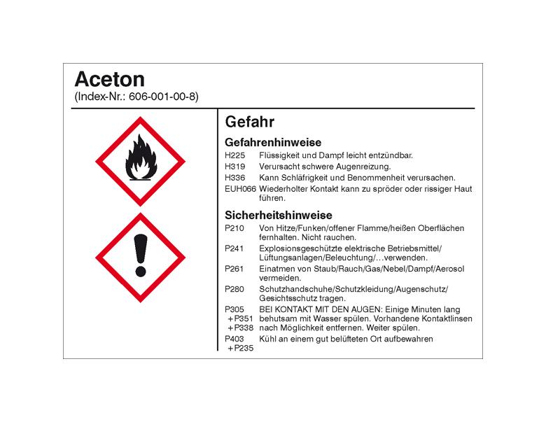 Gefahrstoffetikett - Aceton - für Behälter mit einem Fassungsvermögen bis 3 Liter