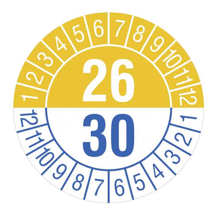 Prüfplakette - Jahresplakette mit Prüfzeitraum 1 bis 5 Jahre - Dokumentenfolie