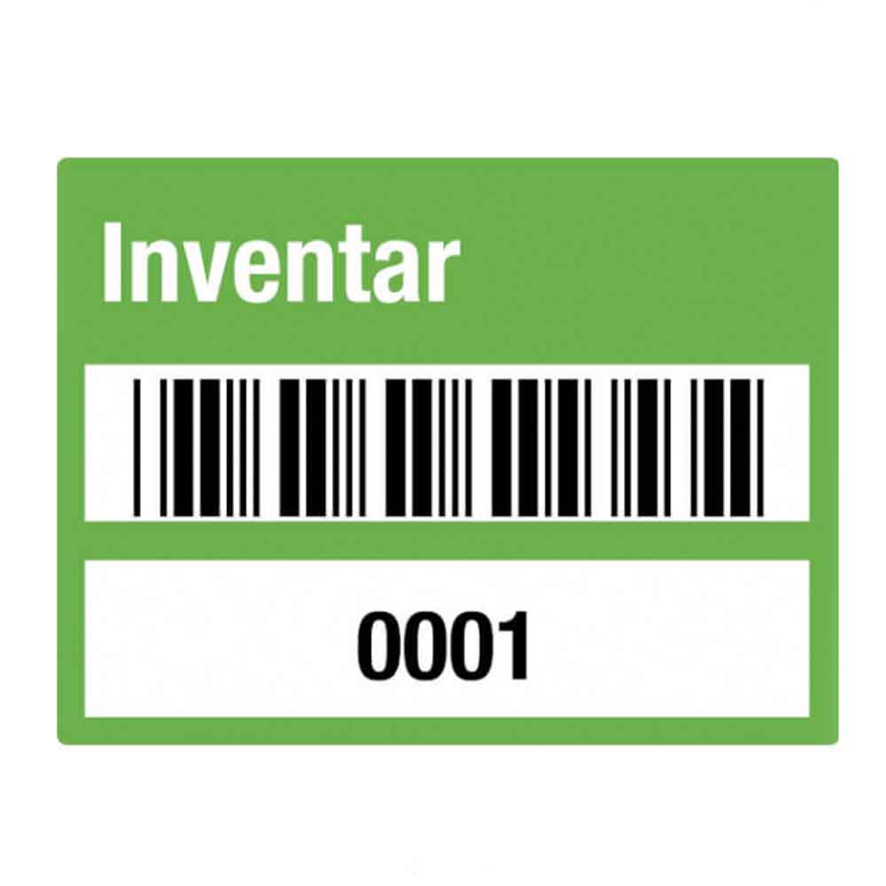 Inventar-Etikett - Inventar-Nr.: - mit Barcode und fortlaufend nummeriert - PVC-Folie auf Rolle