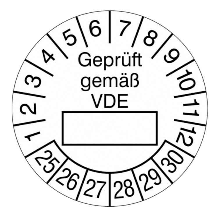 Prüfplakette Geprüft gemäß VDE - in Weiss