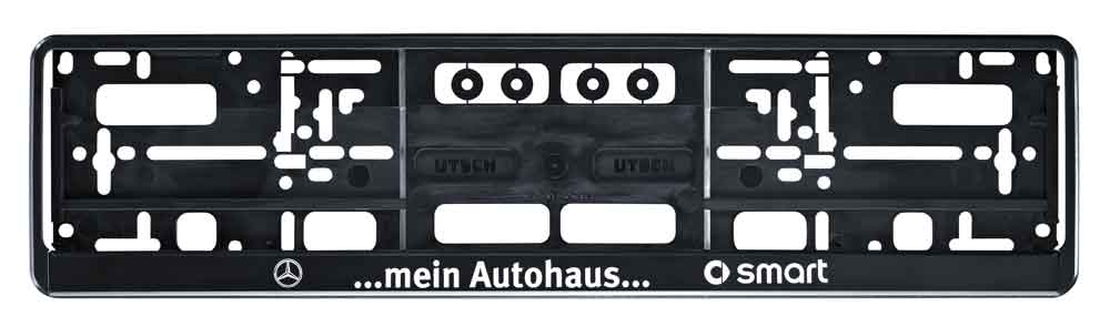 erustar-schwarz-1-farbig-lochmuster-918a22 Kennzeichenhalter "CHANGE Classic" - Werbeleiste Schwarz - einfarbiger Aufdruck