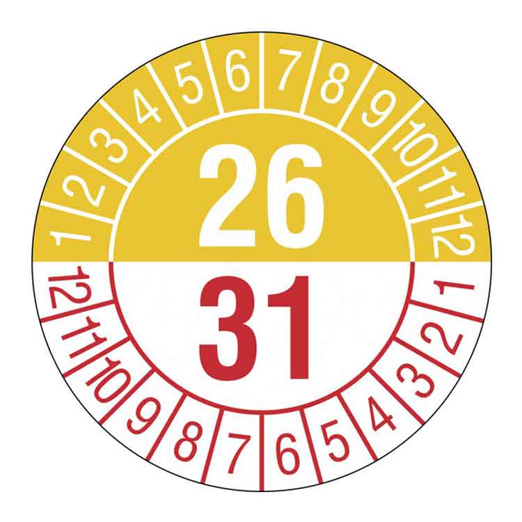 Prüfplakette - Jahresplakette mit Prüfzeitraum 1 bis 5 Jahre - Dokumentenfolie