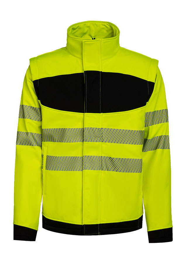 Korntex® - EOS - Hi-Vis Softshell Jacke mit schwarzer Brustpartie - Signal-Gelb/Schwarz - 3XL