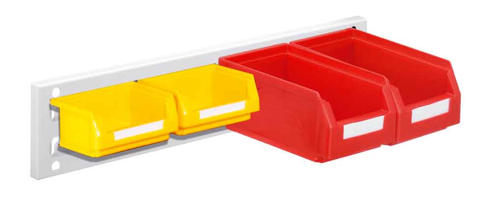 RasterPlan® - Wandschiene Set 13 - mit Lagersichtkästen - 3 Farben