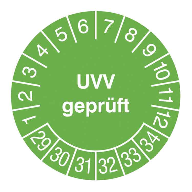 Prüfplakette - UVV geprüft - in Jahresfarbe - Dokumentenfolie
