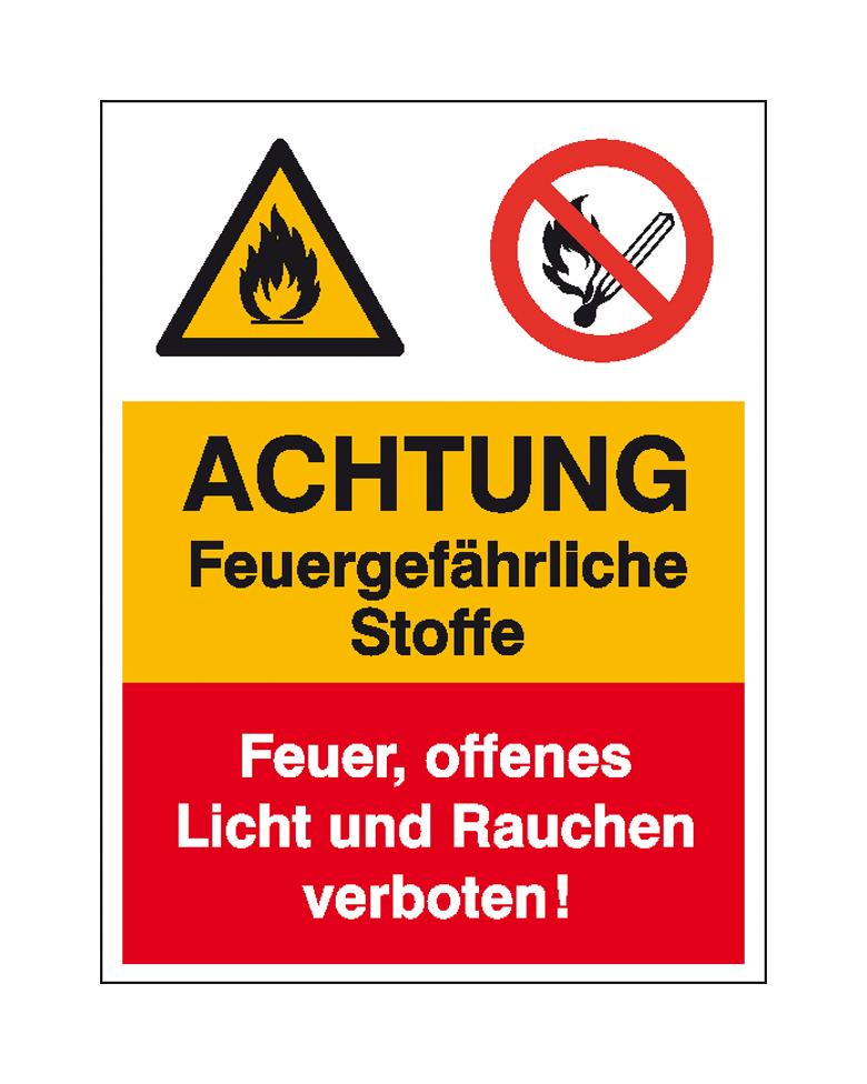 Warn-Verbots-Kombischild - Achtung Feuergefährliche Stoffe