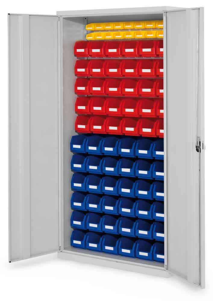 12-62-00-09-10-01-090-rasterplan-schlitzplattenschrank-modell-58-4a606e RasterPlan® - Schlitzplattenschrank Modell 58 - bestückt mit Lagersichtkästen - Türen wählbar