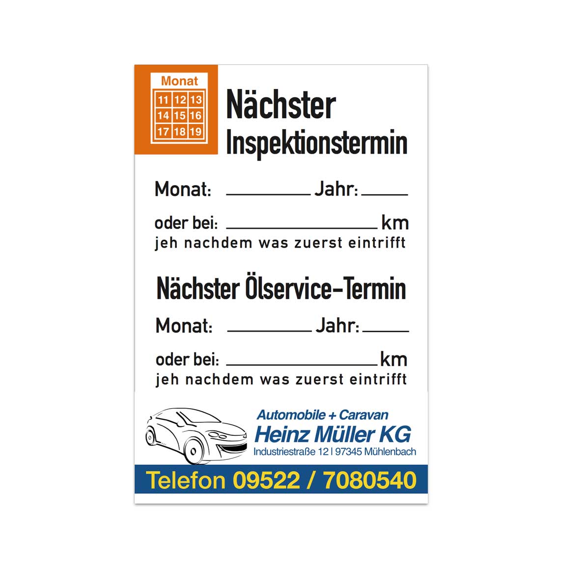 50-50-002-0-00-01-000-serviceetikett-naechster-inspektionstermin-52e34e Service-Aufkleber - "Nächster Inspektionstermin" - mit Firmeneindruck