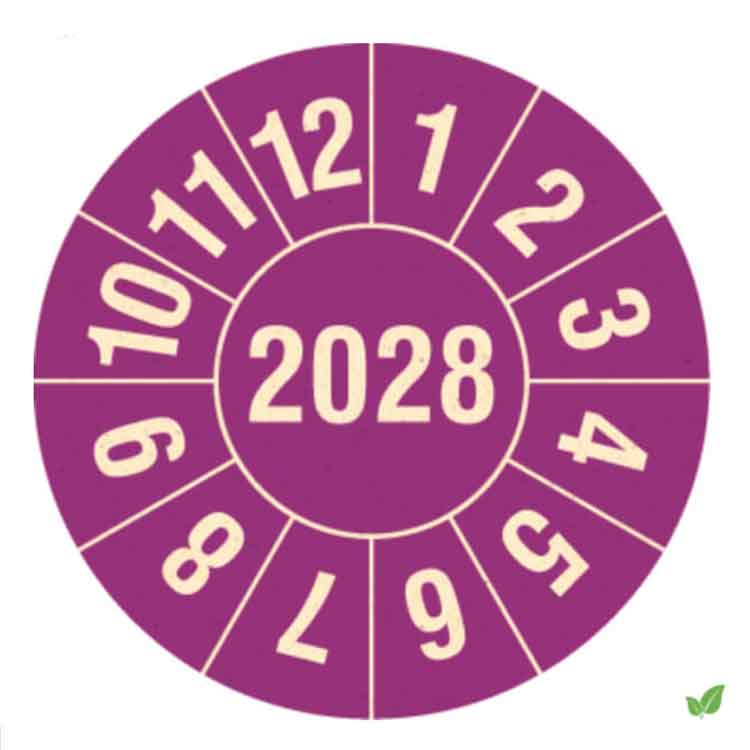 Prüfplakette aus Graspapier- Jahresplakette mit 4-stelliger Jahreszahl in Jahresfarbe