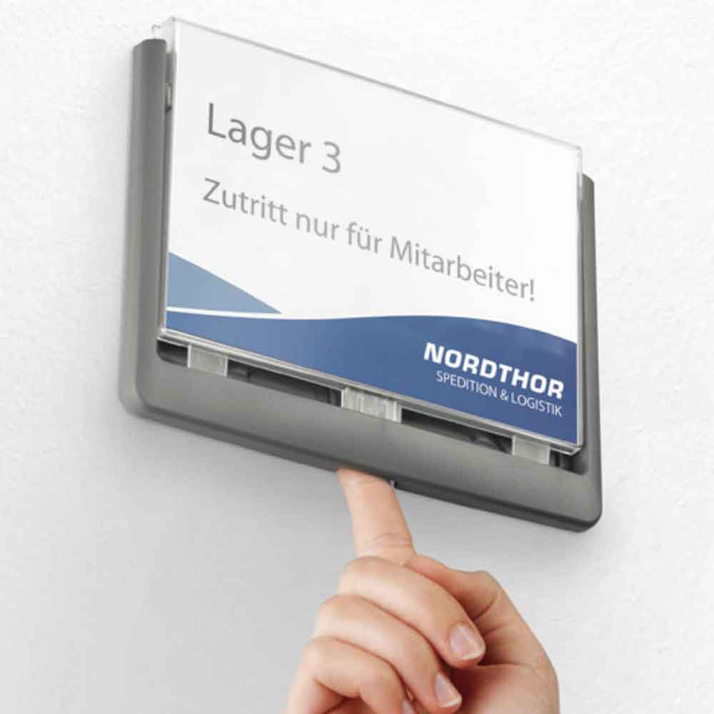CLICK SIGN Türschild - hochwertiger Kunststoff - herausziehbares Sichtfenster - in 4 Größen