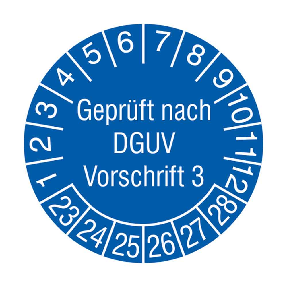 Prüfplakette in Schutzlackierung auf Bogen - Geprüft nach DGUV Vorschrift 3