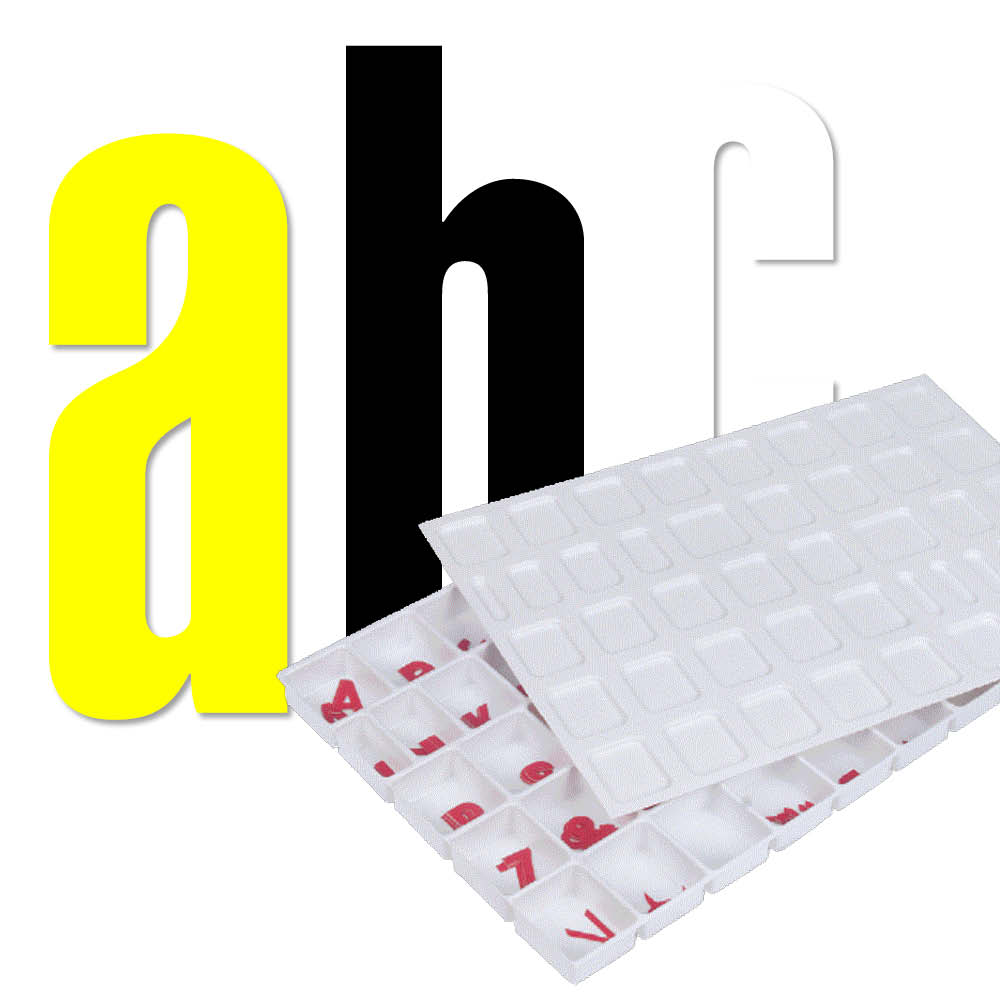Sortiment Kleinbuchstaben a-z - Folie - Block Schmal - Höhe 20-100 mm - 3 Farben Sortiment Kleinbuchstaben a-z - Folie - Block Schmal - Höhe 20-100 mm - 3 Farben
