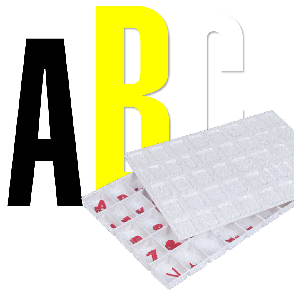 Sortiment Großbuchstaben A-Z - Folie - Block Schmal - Höhe 20-100 mm - 3 Farben Sortiment Großbuchstaben A-Z - Folie - Block Schmal - Höhe 20-100 mm - 3 Farben
