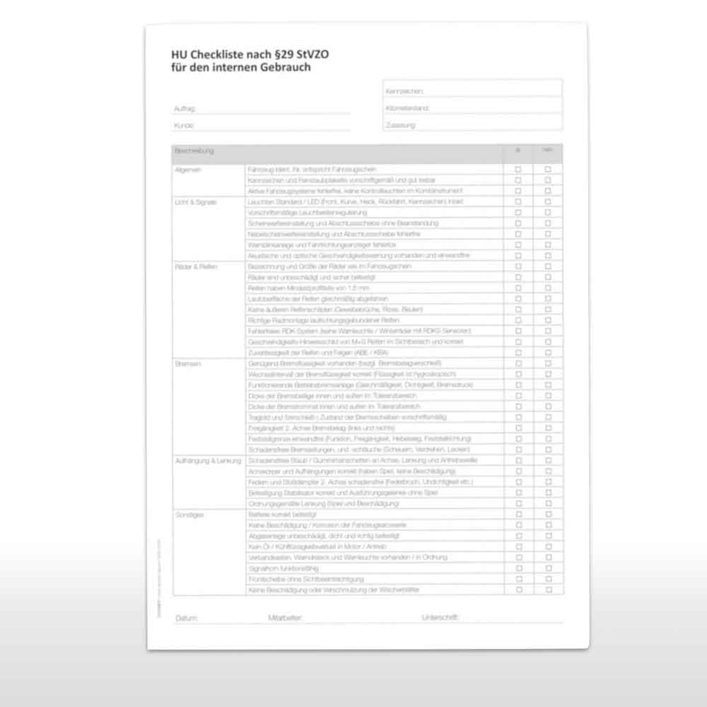 Block HU-Check nach § 29 StVZO - Format DIN A4