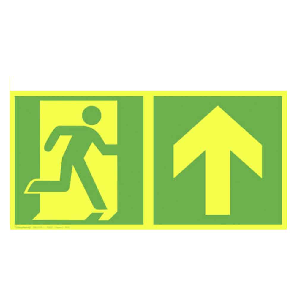 Fluchtwegschild PLUS - Notausgang rechts mit Zusatzzeichen: Richtungsangabe rechts / geradeaus