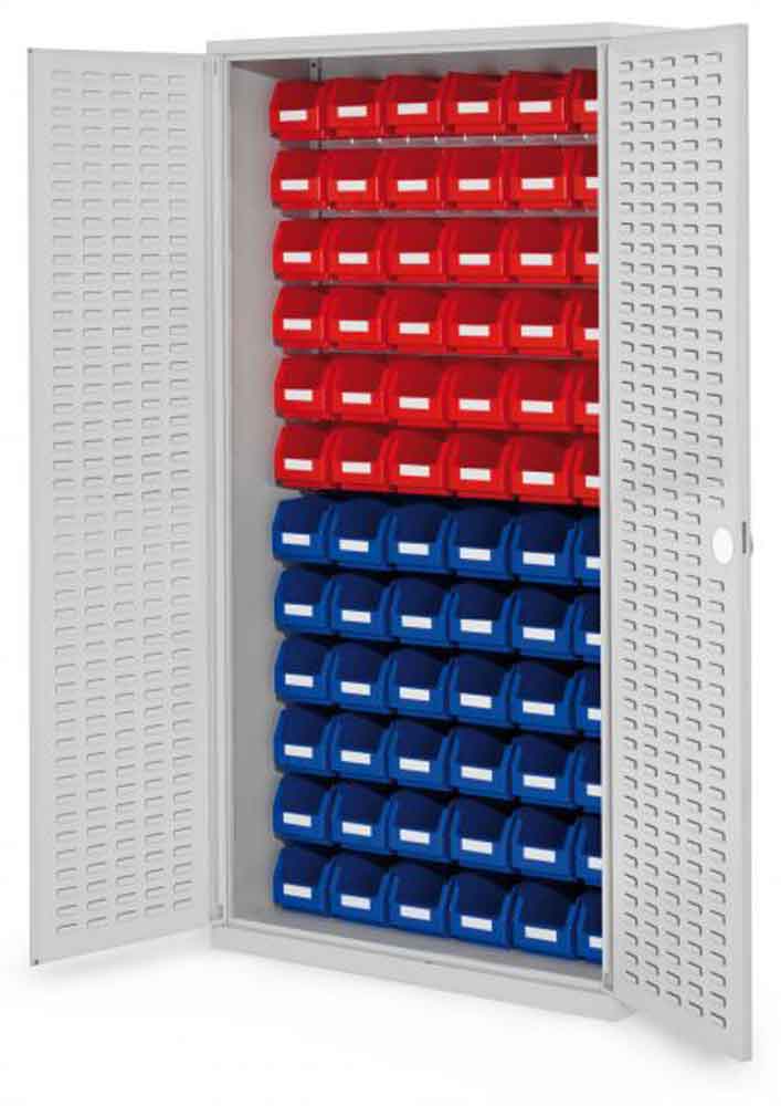 RasterPlan® - Schlitzplattenschrank Modell 51 - bestückt mit Lagersichtkästen - Türen wählbar
