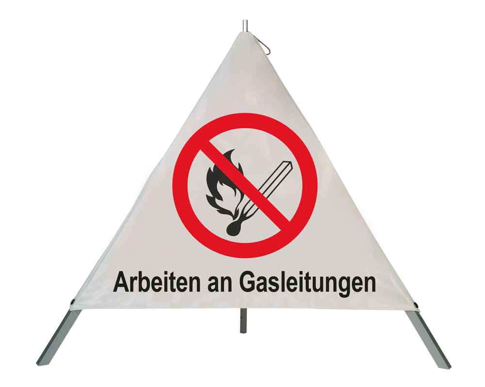 39-25-126-0-00-07-056-arbeiten-an-gasleitungen-3e29e2 Safety Faltsignal - Grundfarbe weiß, verschiedene Symbole/Texte möglich,
