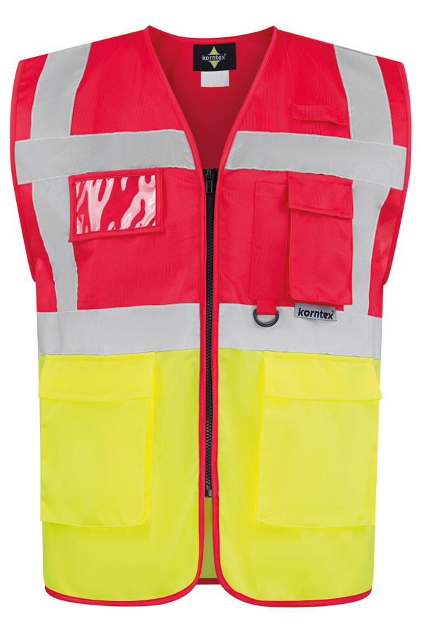 Korntex® Warnweste „Berlin“ - Multifunktional mit Taschen - Waldgrün/Signal-Gelb - XXL