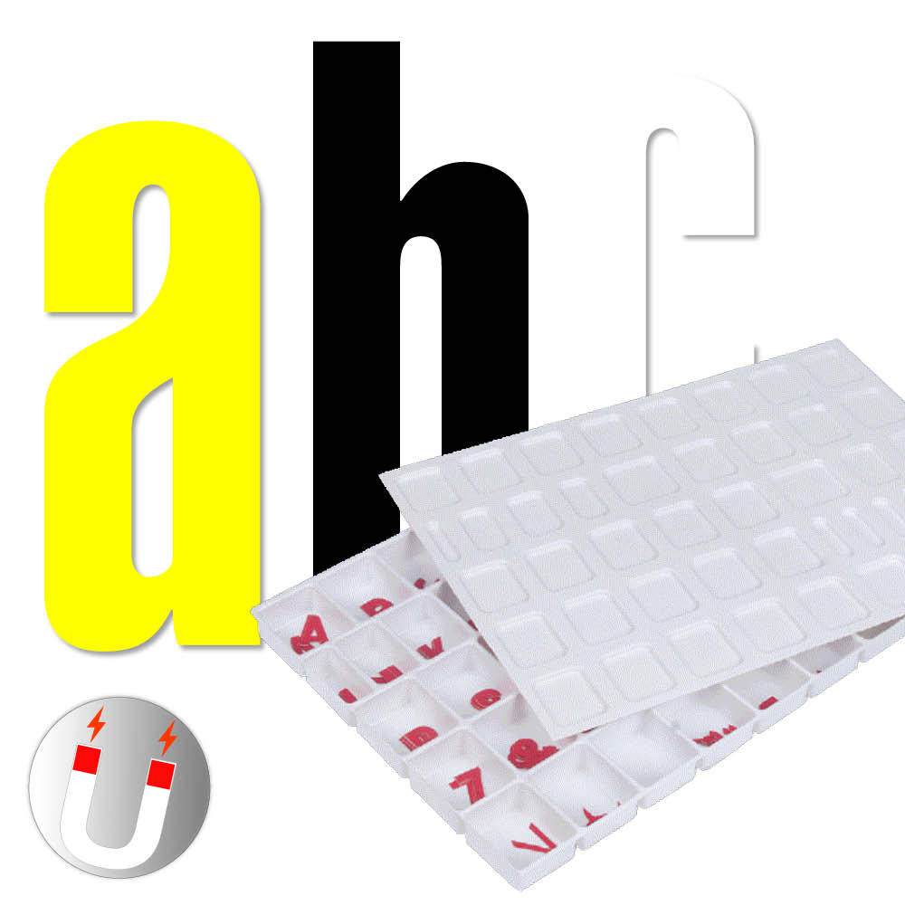 Sortiment magnetische Kleinbuchstaben a-z - Block Schmal - Höhe 20-100 mm - 3 Farben