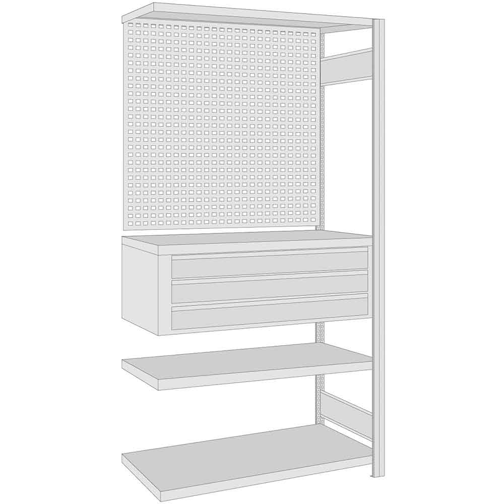 BERT-Regalmodul 3 - Anbaufeld - Höhe 2000 mm - Tiefe 500 mm - 3 Lagerebenen - 150 kg