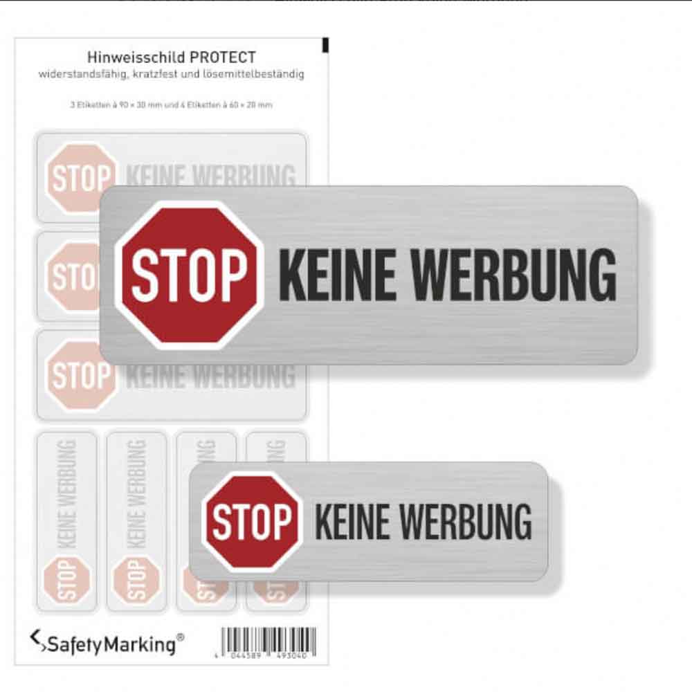 39-25-363-1-00-05-056-stop-keine-werbung-edelstahl-1cf7c3 Hinweisschild - Haus und Grund - Text: Stop Keine Werbung