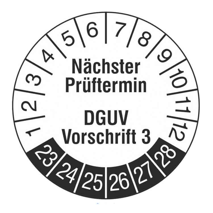 Prüfplakette - Nächster Prüftermin DGUV Vorschrift 3 - Weiss/Schwarz - PVC-Folie