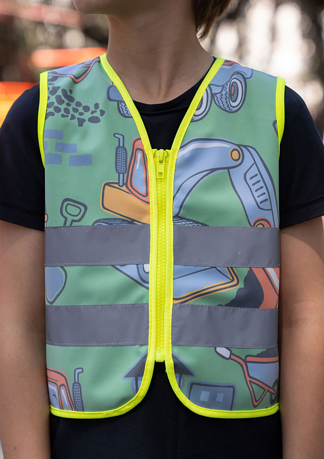 Korntex® Kinder Warnweste Action „Working Heroes“ - CO2 Neutral - Blau/Traktor - XS