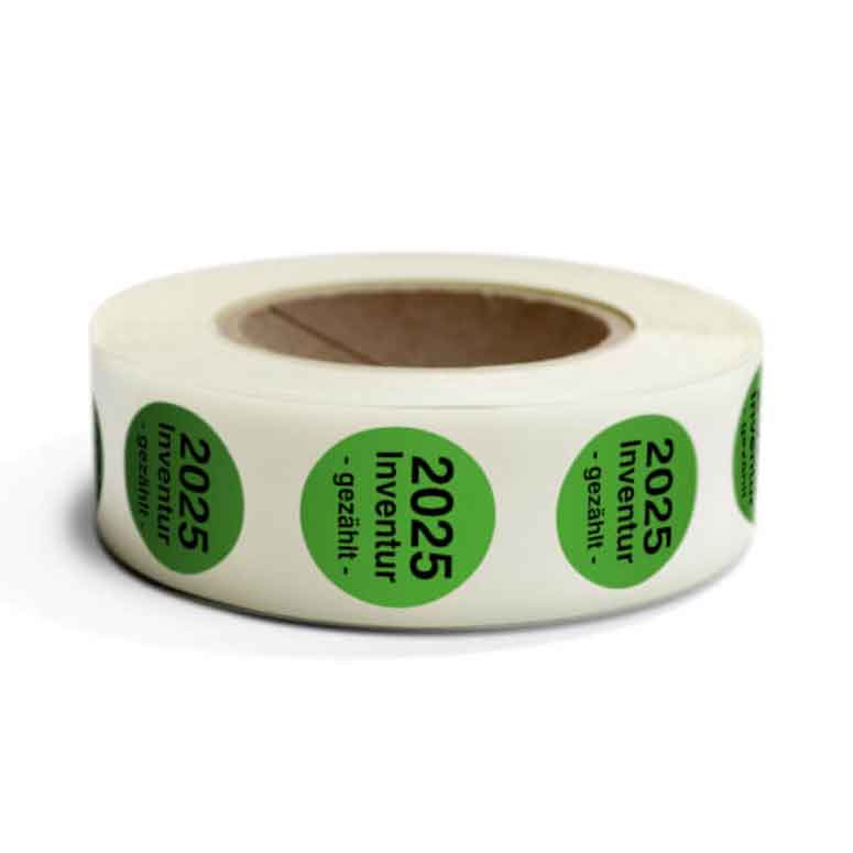 Inventur-Etiketten - Inventur gezählt und Jahreszahl - selbstklebend - in 4 Farben