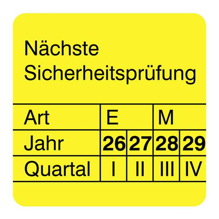 Prüfplakette - Nächste Sicherheitsprüfung - Dokumentenfolie - Gelb/Schwarz