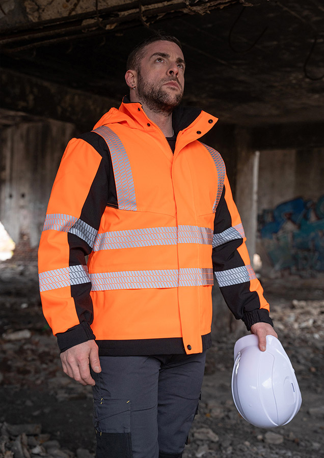 Korntex® Hi-Vis Softshell Regenjacke (Printable) „Copenhagen“ - Signal-Orange/Schwarz - 3XL