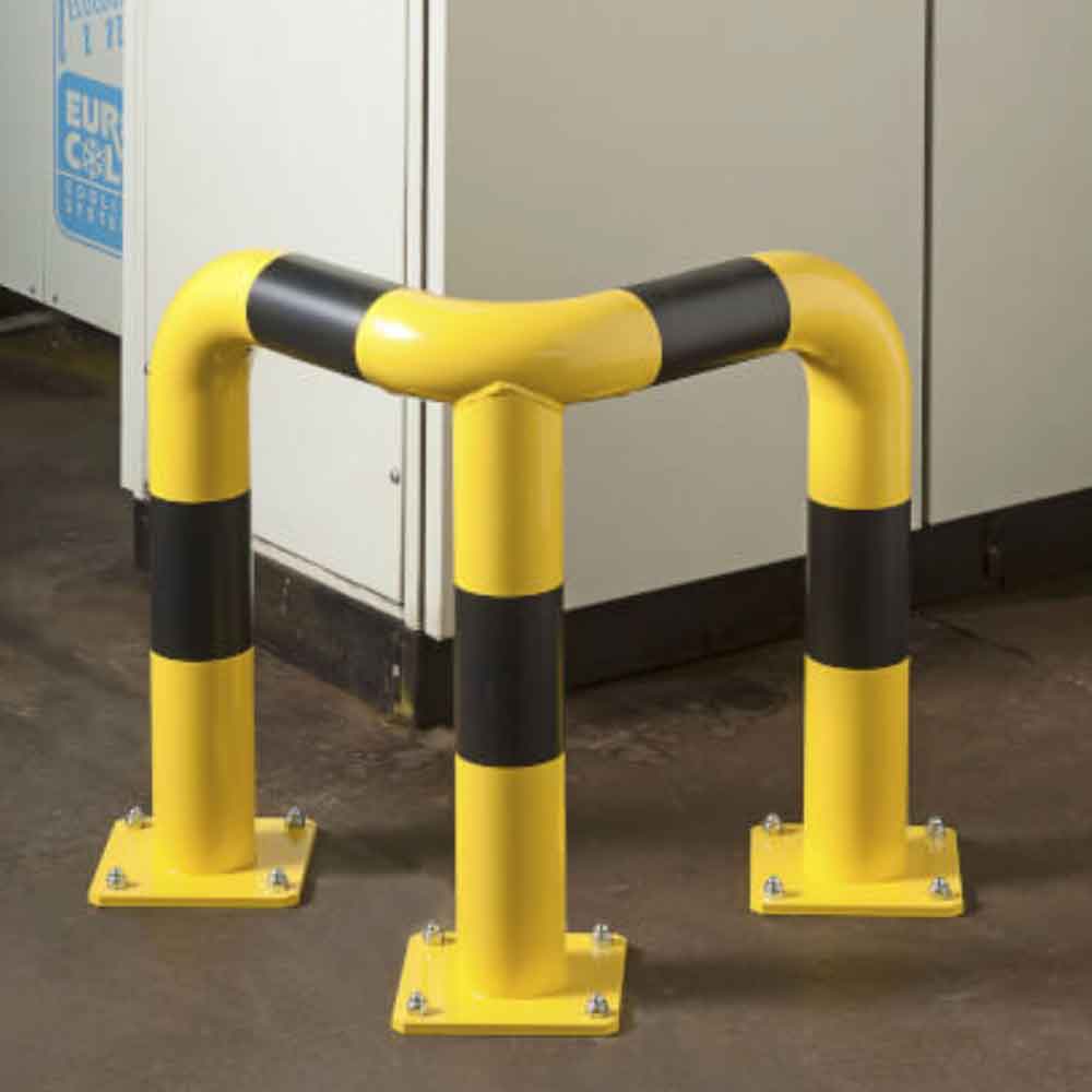 Rammschutz-Bügel in Eckform und Längsform - mit Bodenplatte zum Aufdübeln Rammschutz-Bügel in Eckform und Längsform - mit Bodenplatte zum Aufdübeln