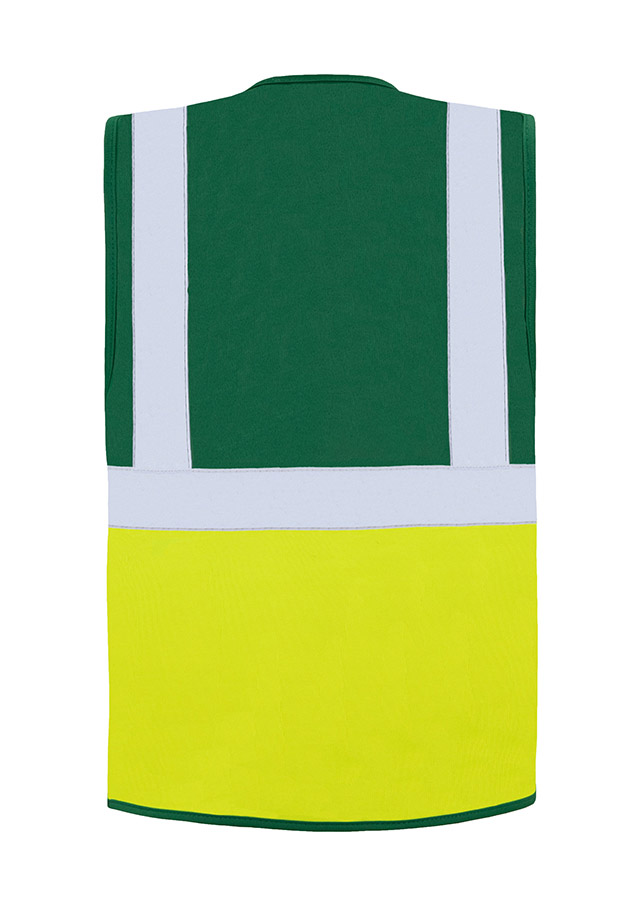 Korntex® Warnweste „Berlin“ - Multifunktional mit Taschen - Waldgrün/Signal-Gelb - XXL