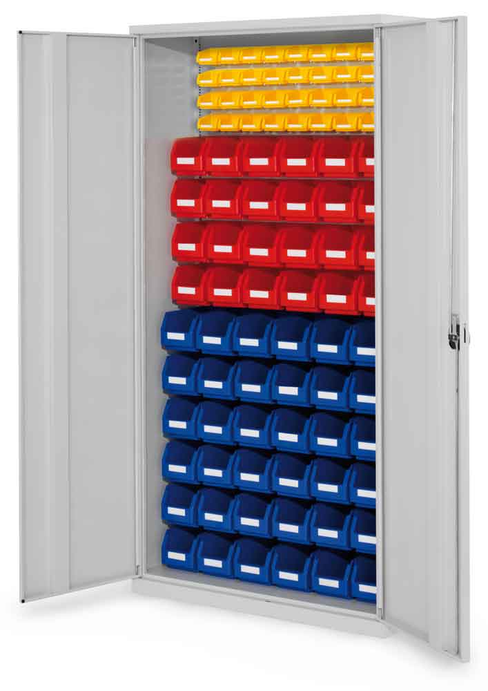 1353-08-1013-01-090-rasterplan-schlitzplattenschrank-modell-57-6057af RasterPlan® - Schlitzplattenschrank Modell 57 - bestückt mit Lagersichtkästen - Türen wählbar