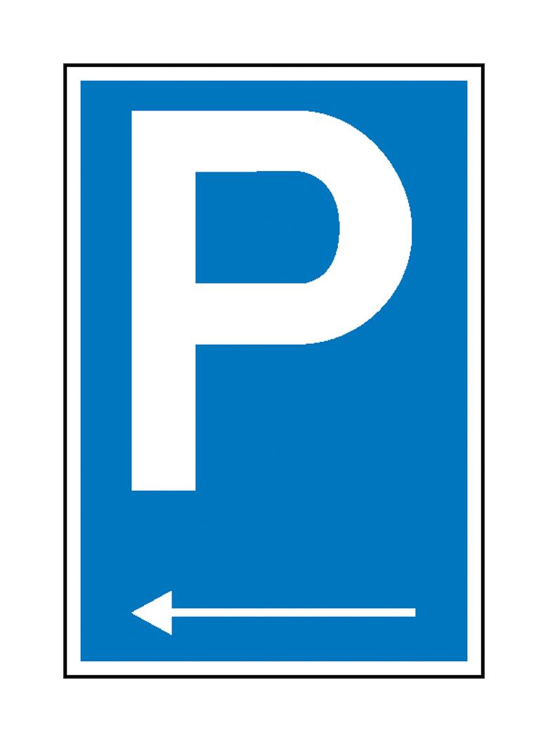 Parkplatzschild - Symbol: P - mit Richtungspfeil links