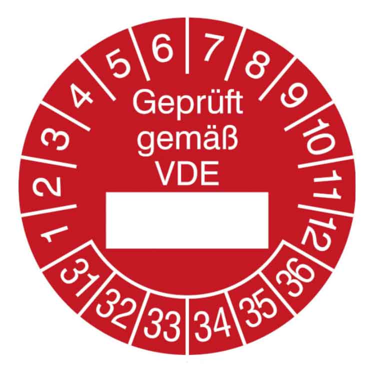 Prüfplakette Geprüft gemäß VDE - in Jahresfarbe