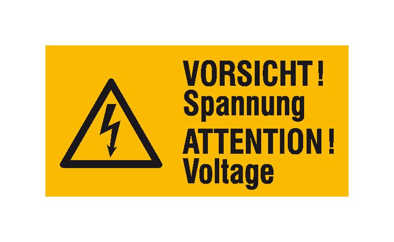 35-10-433-0-10-058-warn-kombischild-auf-bogen-vorsicht-spannung-2-sprachig-d-gb-300592-a89a89 Warn-Kombischild auf Bogen - Vorsicht! Spannung - Mehrsprachig