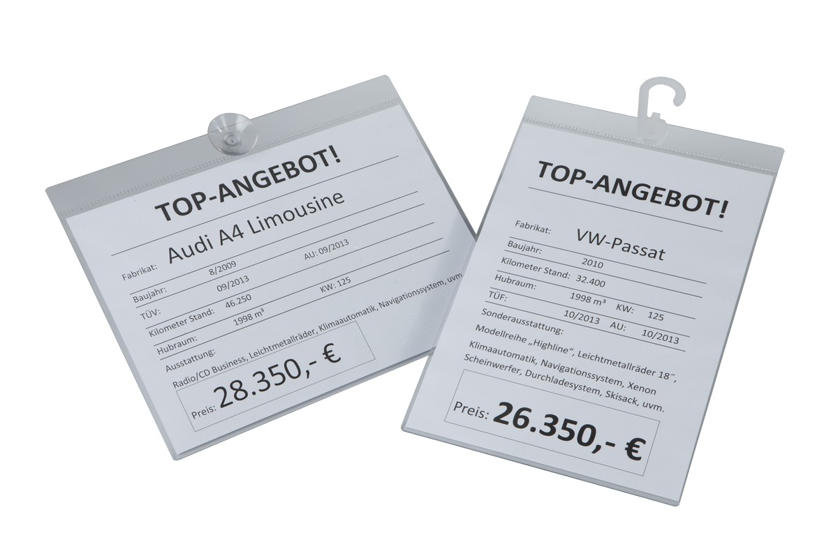 Info-Preisblatthalter - DIN A4 - Hochformat - Saugnapf
