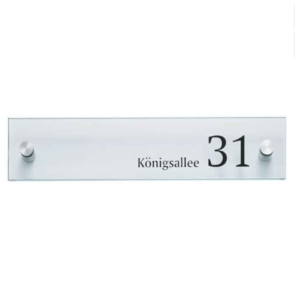 CRISTALLO Firmenschild/Wegweiser - rahmenloses Glasschild aus 1 x 8 mm Sicherheitsglas - mit Edelstahlhalter - in 3 Größen CRISTALLO Firmenschild/Wegweiser - rahmenloses Glasschild aus 1 x 8 mm Sicherheitsglas - mit Edelstahlhalter - in 3 Größen