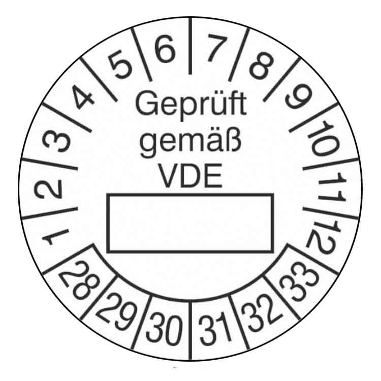 Prüfplakette Geprüft gemäß VDE - in Weiss