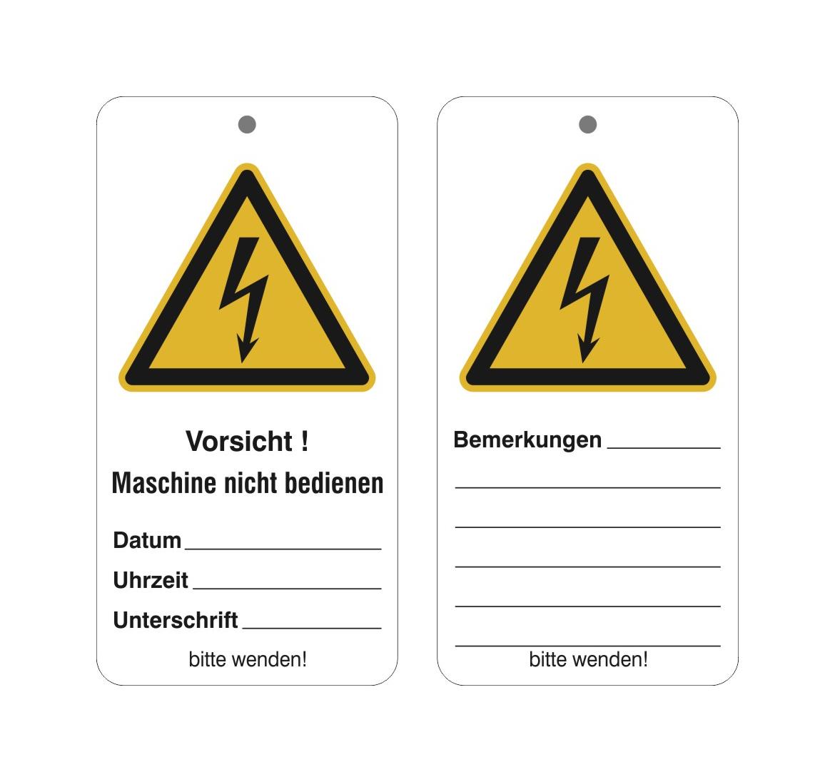 Wartungsanhänger mit Sicherheitszeichen - Vorsicht! Maschine nicht bedienen ... - zweiseitig