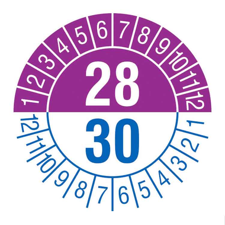 Prüfplakette - Jahresplakette mit Prüfzeitraum 1 bis 5 Jahre - Dokumentenfolie