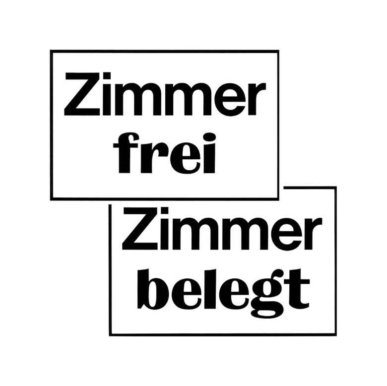 Hinweisschild - Gaststätten, Pensionen, Hotels - Text: Zimmer frei / belegt - doppelseitig