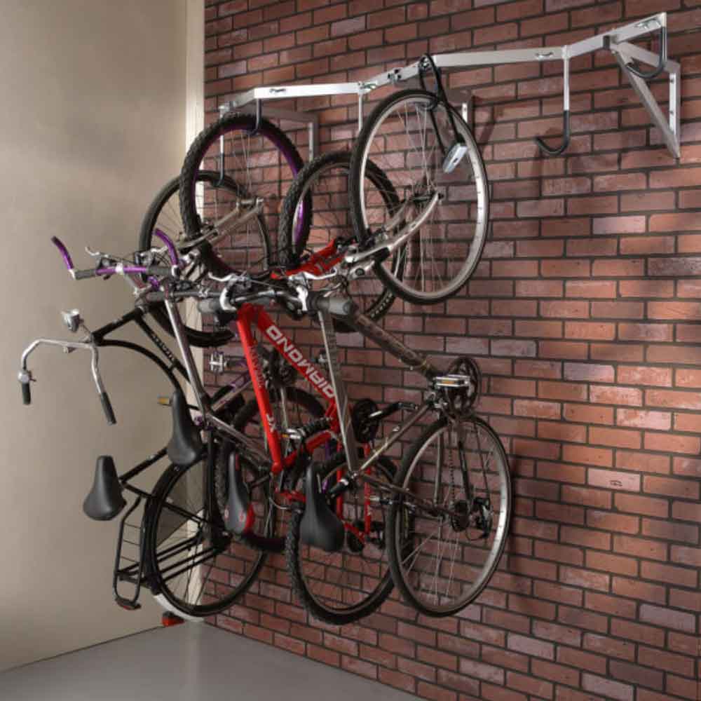 Fahrrad-Wandhalterung für 6 Bikes zum Einhängen der Räder Fahrrad-Wandhalterung für 6 Bikes zum Einhängen der Räder
