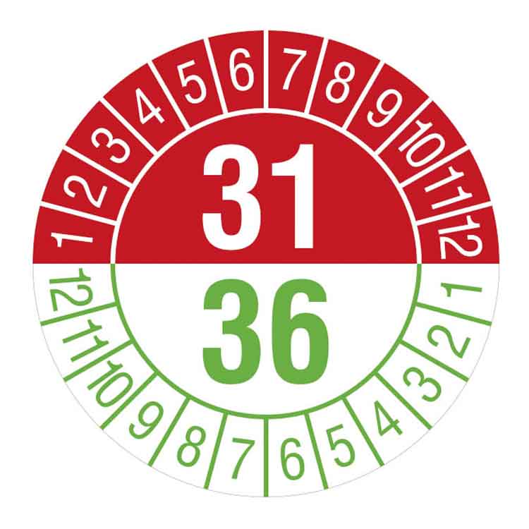 Prüfplakette - Jahresplakette mit Prüfzeitraum 1 bis 5 Jahre - Dokumentenfolie