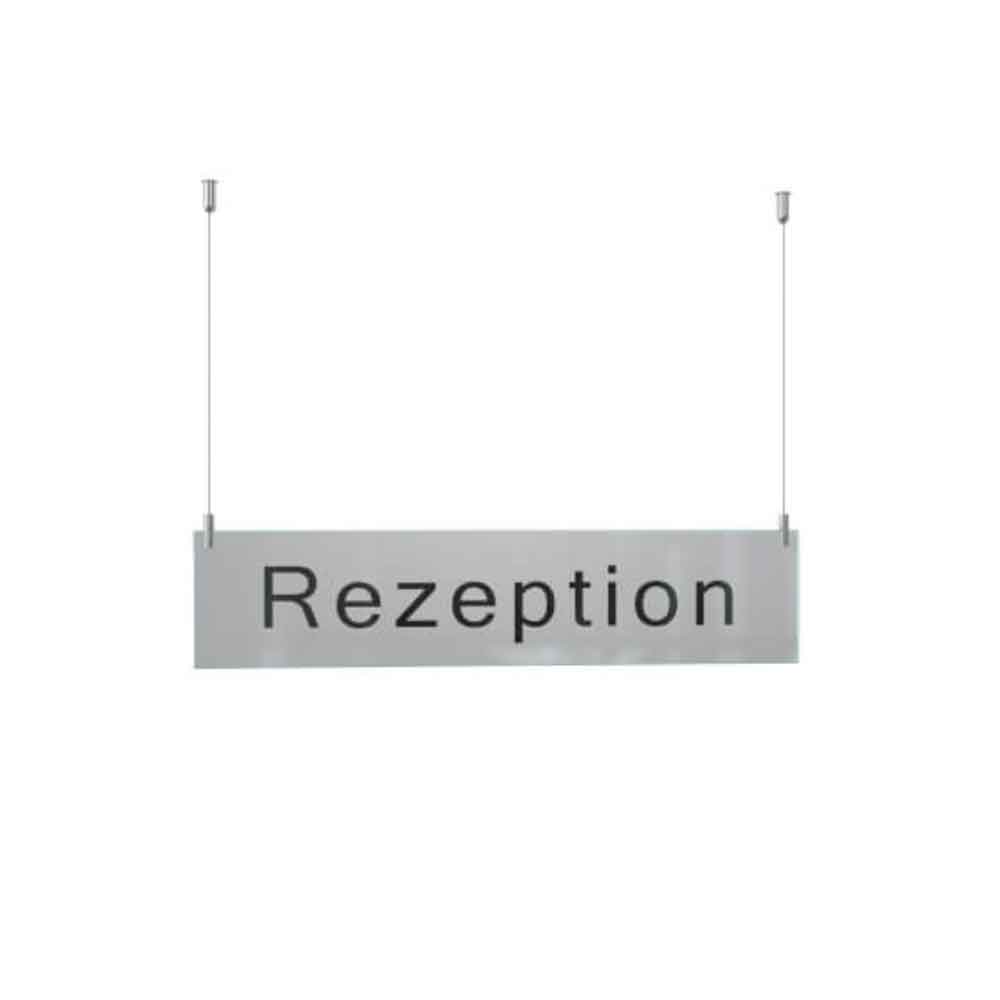CRISTALLO Infoleiste als Deckenabhänger - 1 x 5 mm Sicherheitsglas - Stahlseil - in 3 Größen CRISTALLO Infoleiste als Deckenabhänger - 1 x 5 mm Sicherheitsglas - Stahlseil - in 3 Größen