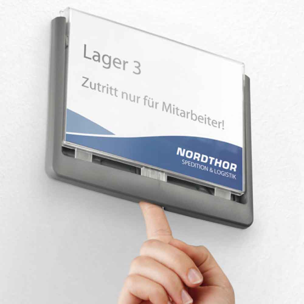 CLICK SIGN Türschild - hochwertiger Kunststoff - herausziehbares Sichtfenster