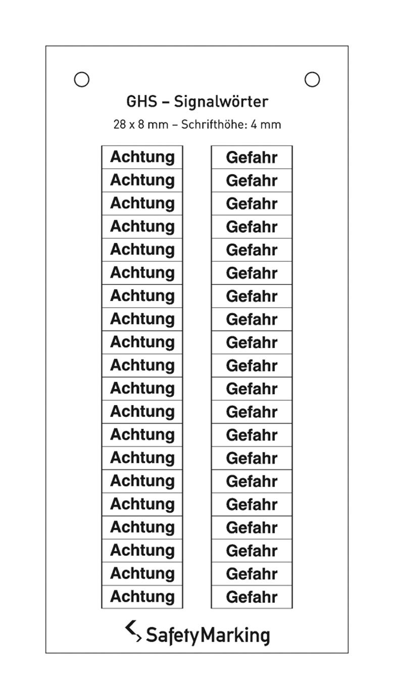 GHS-Signalwörter auf Bogen - 20 x Achtung und 20 x Gefahr